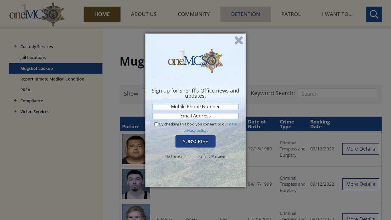 Mugshot Lookup | Maricopa County Sheriff's Office